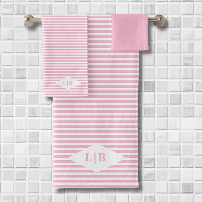 Pink Stripes Initials Bath Towel Set (Creator Uploaded)