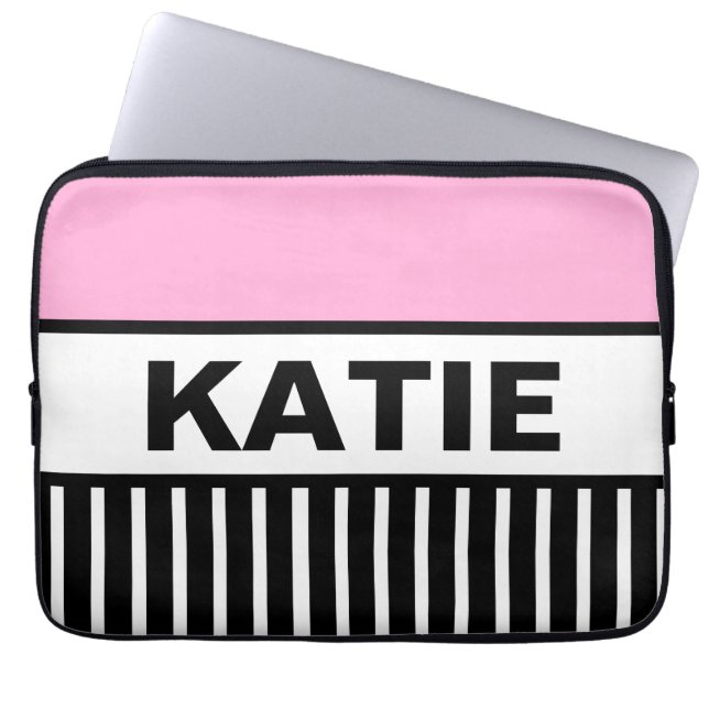 Pink Stripes Laptop Sleeve (Front)