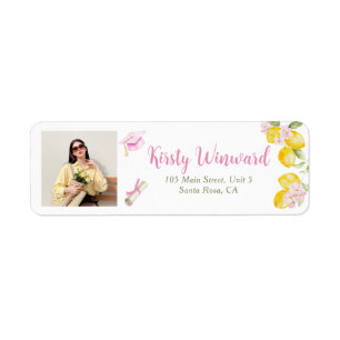 Pink Stripes Lemons and Flowers Grad Labels Floral