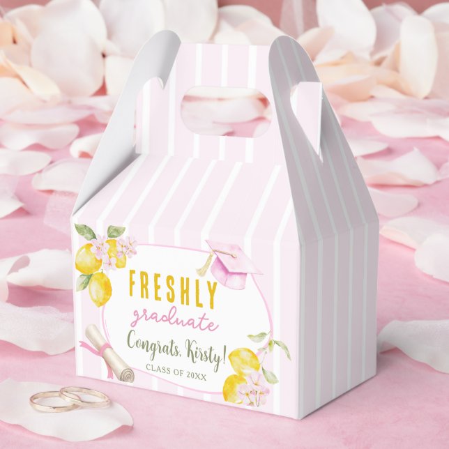 Pink Stripes Lemons and Flowers Graduation Favour Box (Wedding)