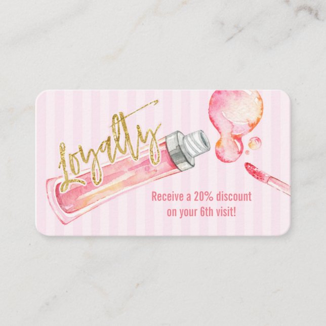 Pink Stripes Lipgloss Makeup Loyalty Card (Front)