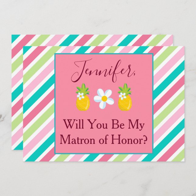 Pink stripes Matron of Honour Proposal Invitation (Front/Back)