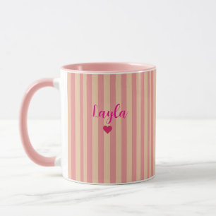 Pink Stripes Modern Custom Name and Heart Gift Mug