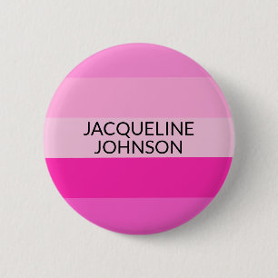 Pink Stripes Modern & Feminine Monogram Name 6 Cm Round Badge