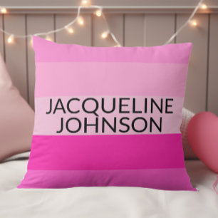 Pink Stripes Modern & Feminine Monogram Name Cushion