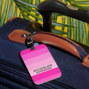 Pink Stripes Modern & Feminine Monogram Name Luggage Tag