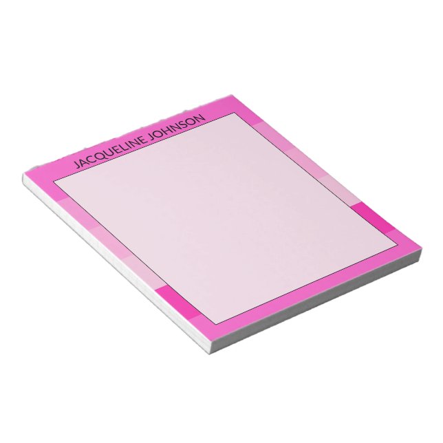 Pink Stripes Modern & Feminine Monogram Name Notepad (Angled)