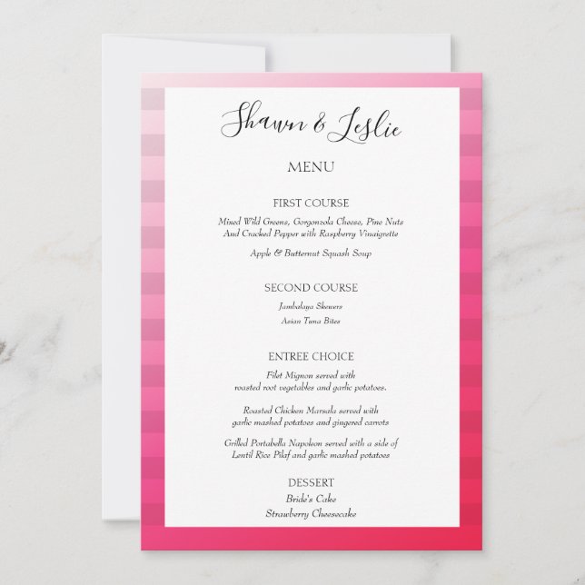 Pink Stripes Modern Wedding Menu Invitation (Front)