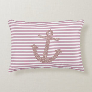 Pink Stripes Nautical Anchor Decorative Cushion