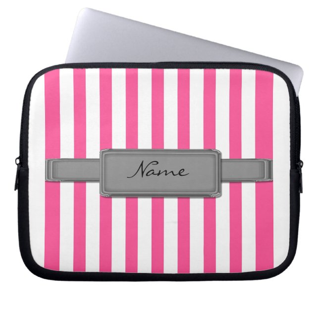 Pink stripes Neoprene Laptop Sleeve (Front)
