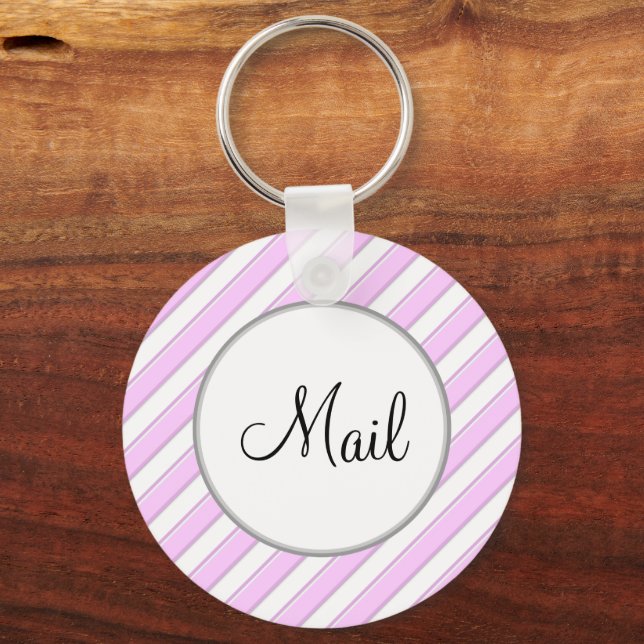 Pink Stripes on White Editable Front & Back Mail Key Ring (Front)