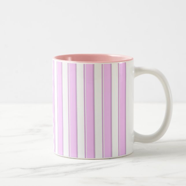 Pink Stripes on White Two-Tone Coffee Mug (Right)