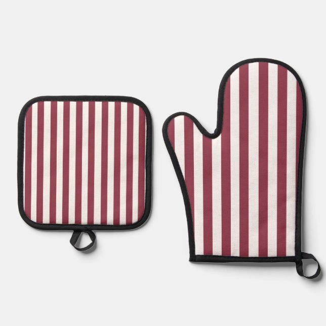 Pink Stripes  Oven Mitt & Pot Holder Set (Front)