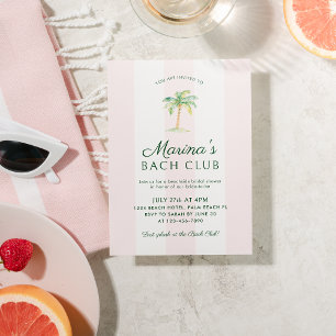 Pink Stripes Palm Beach Bach Club Bridal Shower Invitation
