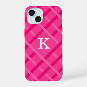 Pink Stripes Pattern Design Single Initial iPhone 15 Case