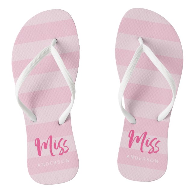 Pink Stripes Personalise with Name Miss Jandals (Footbed)