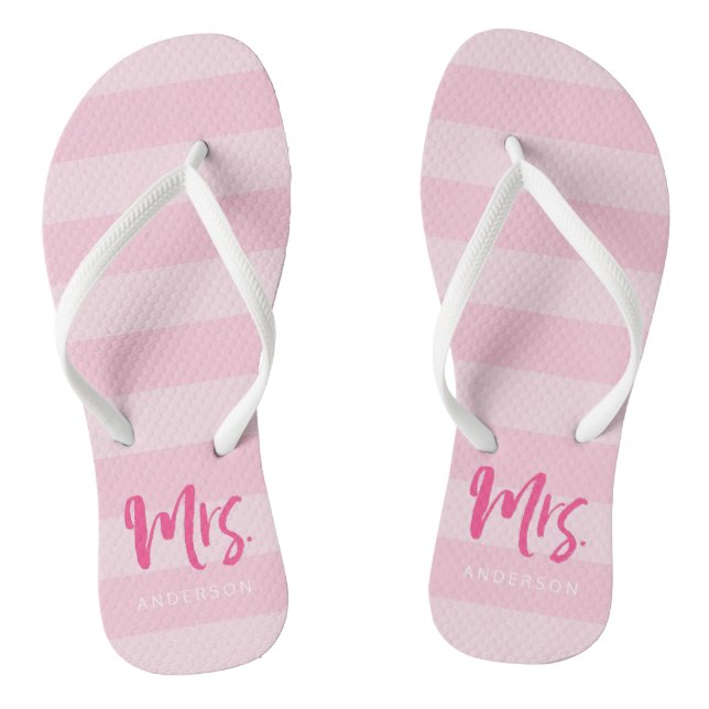 Pink Stripes Personalise with Name Mrs Jandals (Footbed)