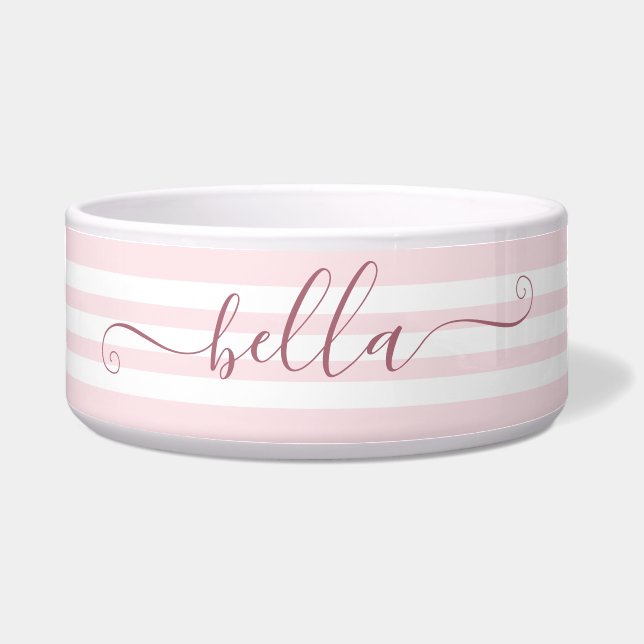 Pink Stripes Personalised Dog Water Bowl (Front)
