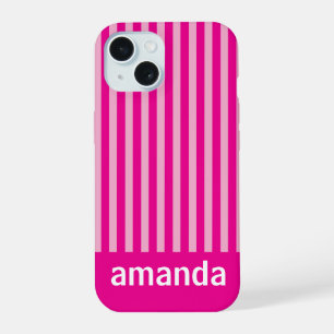 PINK STRIPES PERSONALIZED NAME STYLISH MODERN  iPhone 15 CASE