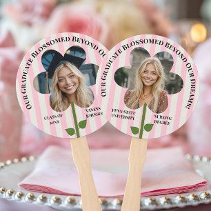 Pink Stripes Photo Flower Graduate Personalised Hand Fan