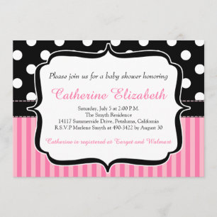 Pink Stripes, Polka Dots, Baby Shower Invitation