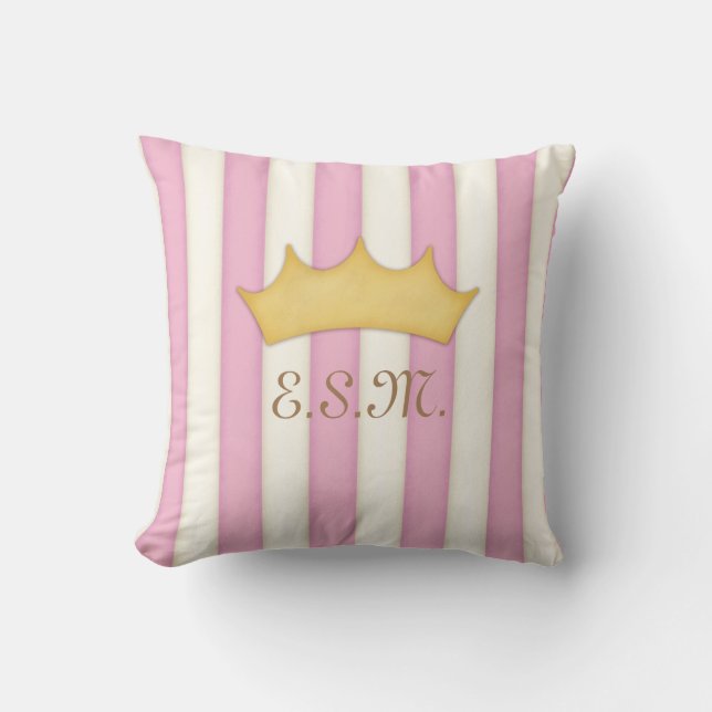 Pink Stripes Princess Monogram Crowned Head Cushion (Front)
