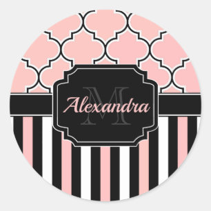 Pink Stripes & Quatrefoil Classic Round Sticker
