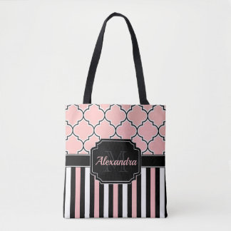 Pink Stripes & Quatrefoil Tote Bag