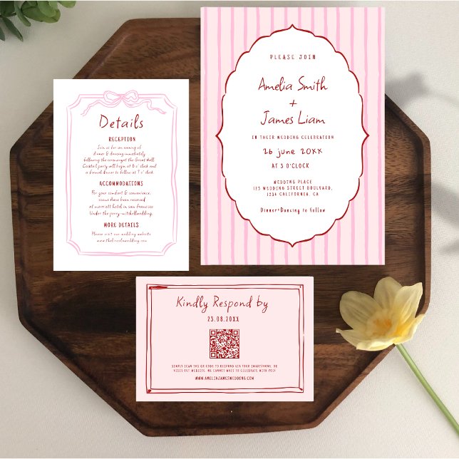 Pink stripes Quirky Hand Written wedding Invitation (Creator Uploaded)