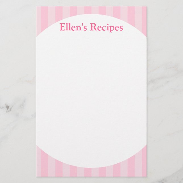 Pink Stripes Recipe Note Pad (Front)