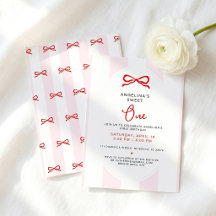 Pink Stripes & Red Bow Sweet One First Birthday