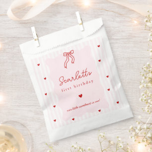 Pink Stripes Red Hearts Little Sweetheart Birthday Favour Bags
