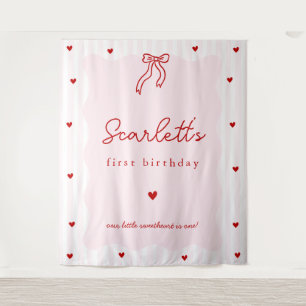 Pink Stripes Red Hearts Little Sweetheart Birthday Tapestry