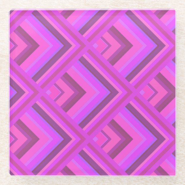 Pink stripes scale pattern glass coaster (Front)