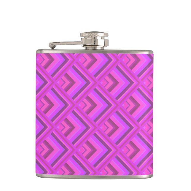 Pink stripes scale pattern hip flask (Front)