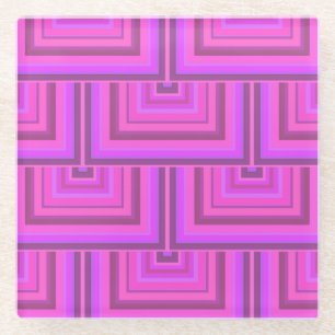 Pink stripes square scales pattern glass coaster