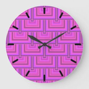 Pink stripes square scales pattern large clock