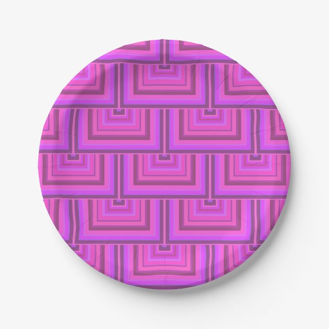 Pink stripes square scales pattern paper plate (Front)
