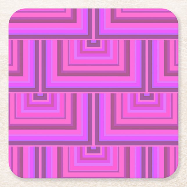 Pink stripes square scales pattern square paper coaster (Front)
