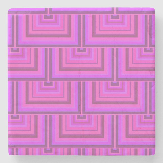 Pink stripes square scales pattern stone coaster (Front)