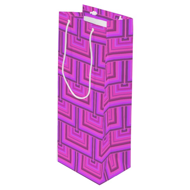 Pink stripes square scales pattern wine gift bag (Front Angled)