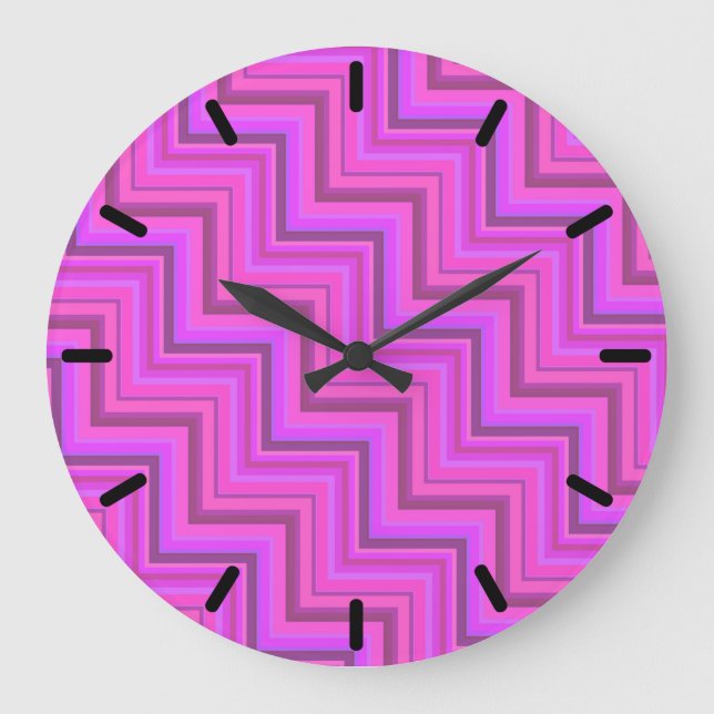 Pink stripes stairs pattern large clock (Front)