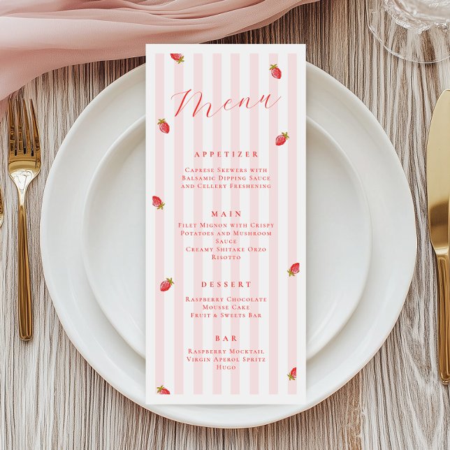 Pink Stripes & Strawberry Menu Card (Creator Uploaded)