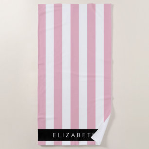 Pink Stripes, Striped Pattern, Lines, Your Name Beach Towel