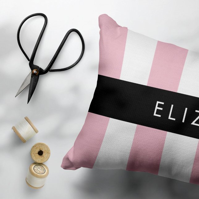 Pink Stripes, Striped Pattern, Lines, Your Name Decorative Cushion (Creator Uploaded)
