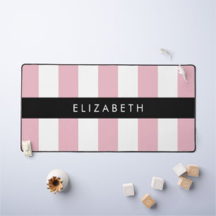 Pink Stripes, Striped Pattern, Lines, Your Name Desk Mat