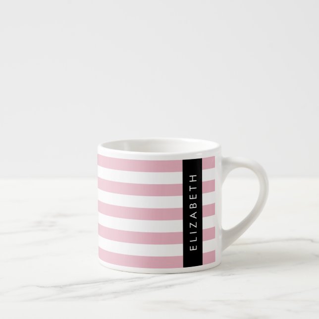 Pink Stripes, Striped Pattern, Lines, Your Name Espresso Cup (Right)