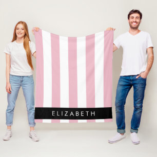 Pink Stripes, Striped Pattern, Lines, Your Name Fleece Blanket