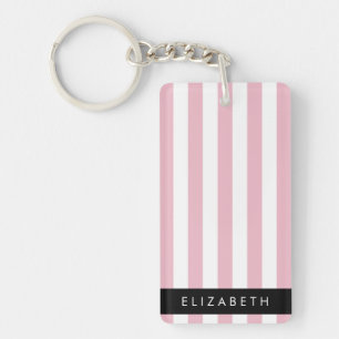 Pink Stripes, Striped Pattern, Lines, Your Name Key Ring