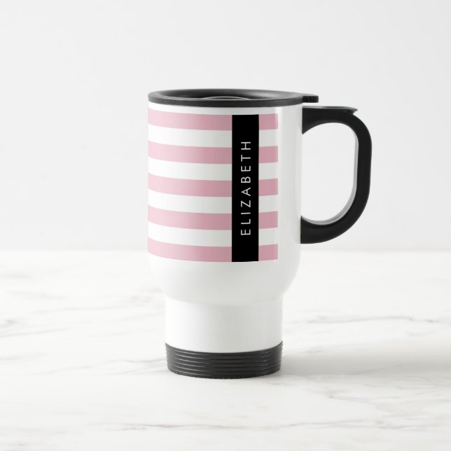 Pink Stripes, Striped Pattern, Lines, Your Name Travel Mug (Right)